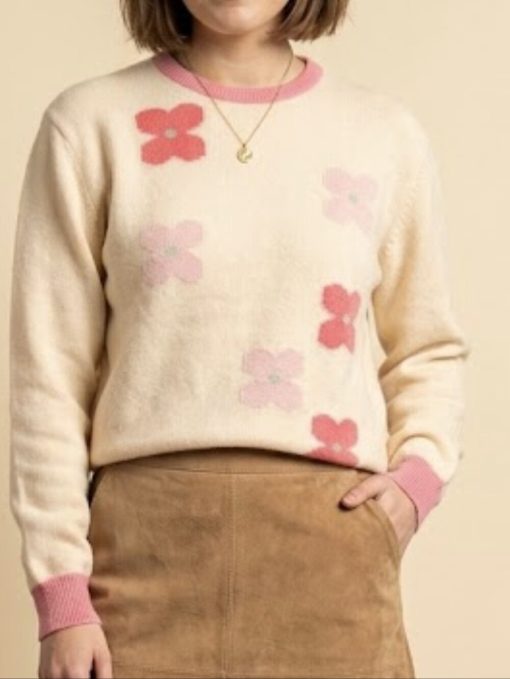 Pringle Of Scotland Knit Sweater Intarsia Floral Crewneck Lambwool Geelong Sz M